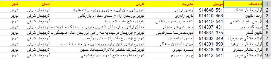 نمونه لیست بانک اطلاعات شماره موبایل فروشندگان لوازم خانگی کل کشور