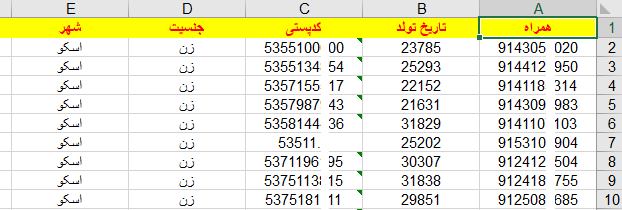 شماره موبایل بانوان تبریز به تفکیک سن و کدپستی