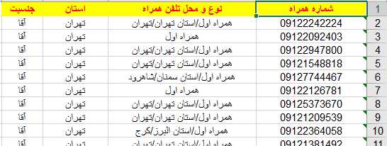 نمونه لیست بانک اطلاعات شماره موبایل