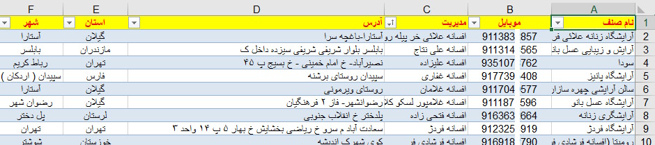 نمونه لیست بانک اطلاعات شماره موبایل آرایشگاه های زنانهفروشان